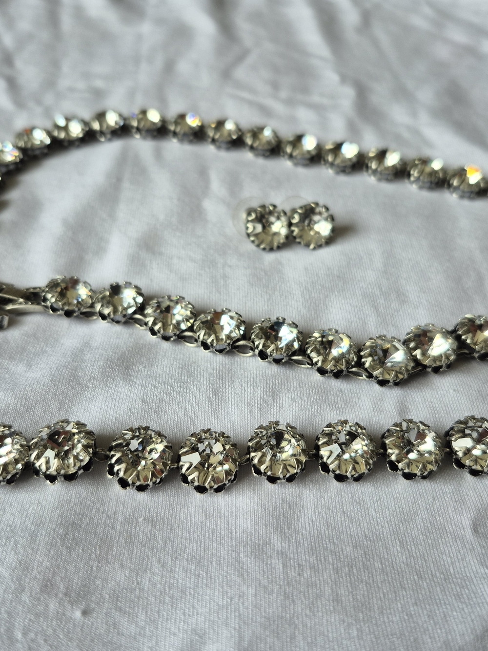 Stella & Dot Vintage Crystal Tennis Necklace and Stud Earrings Set - Silver Tone